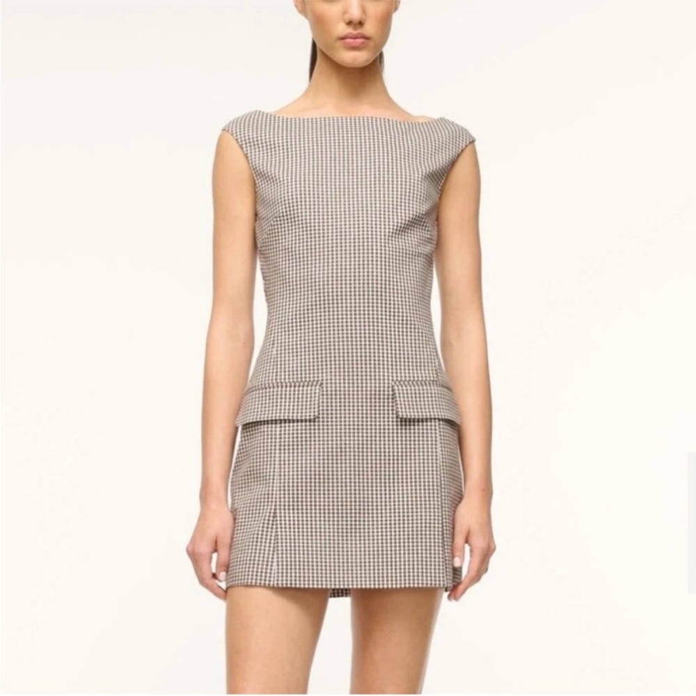 STAUD Walker Dress Brown and White Gingham Medium